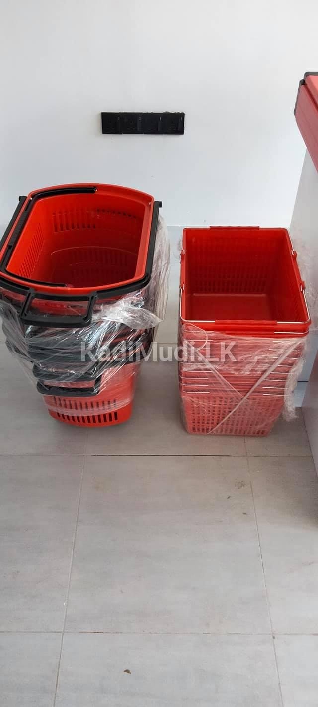 SHOP RACK & CASH COUNTER WITH STEEL & WEEL BASKET