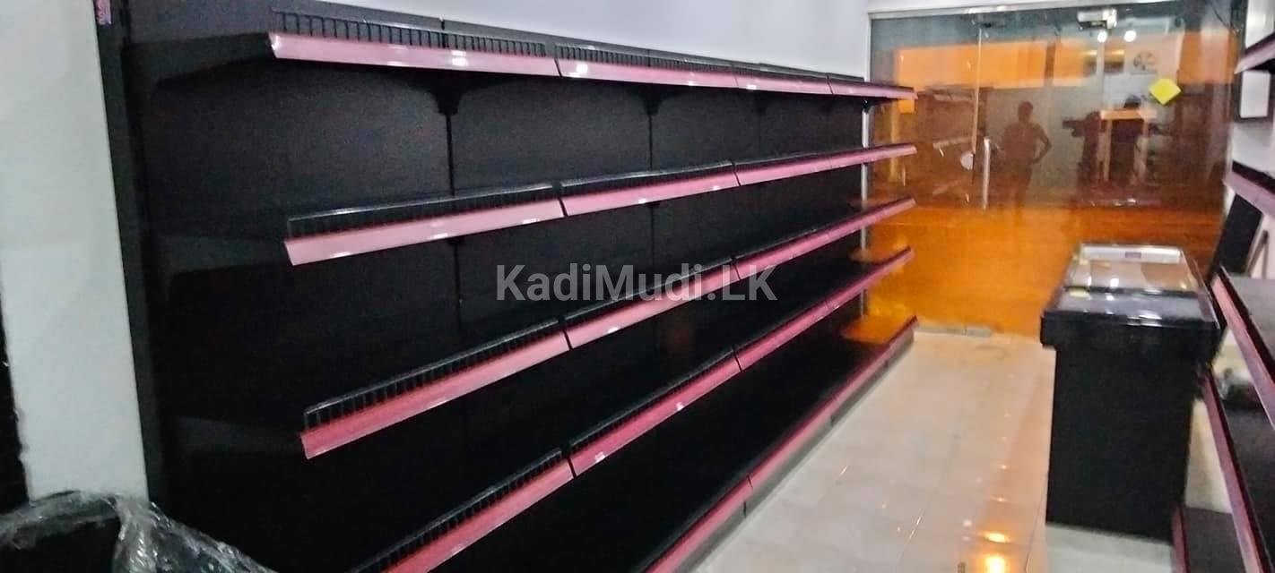 SHOP RACK & CASH COUNTER WITH STEEL & WEEL BASKET