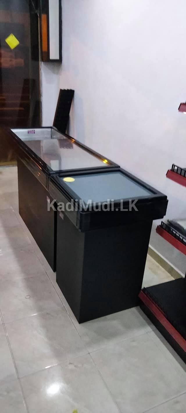 SHOP RACK & CASH COUNTER WITH STEEL & WEEL BASKET
